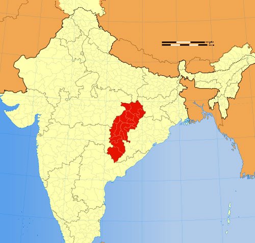 Location of Chhattisgarh on Indian Map