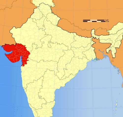 Location of Gujarat on Indian Map