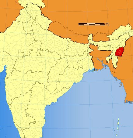 Location of Manipur on Indian Map