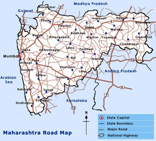 Road Map Of Maharashtra With Distance Maharashtra Tourist Maps Maharashtra Travel Maps Maharashtra 